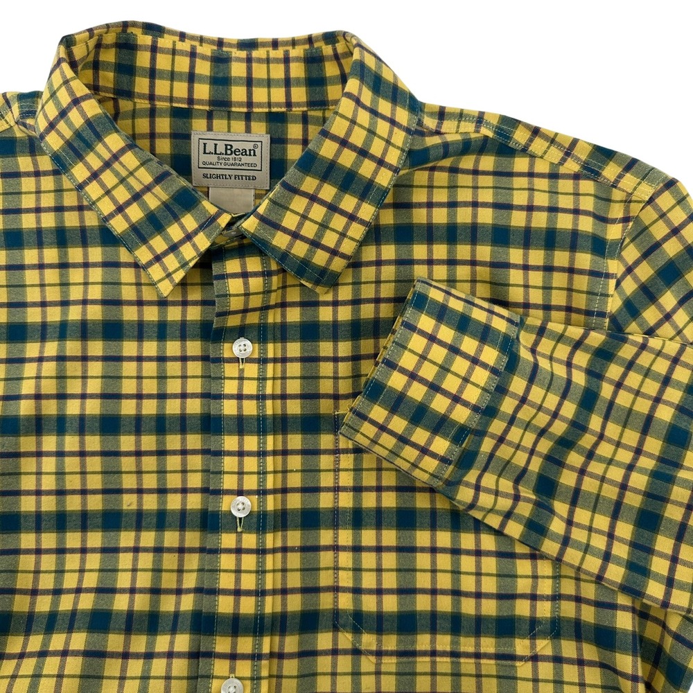 LLBean Men's Medium Regular Slightly Fitted Plaid Flannel Long Sleeve Yellow/Blu